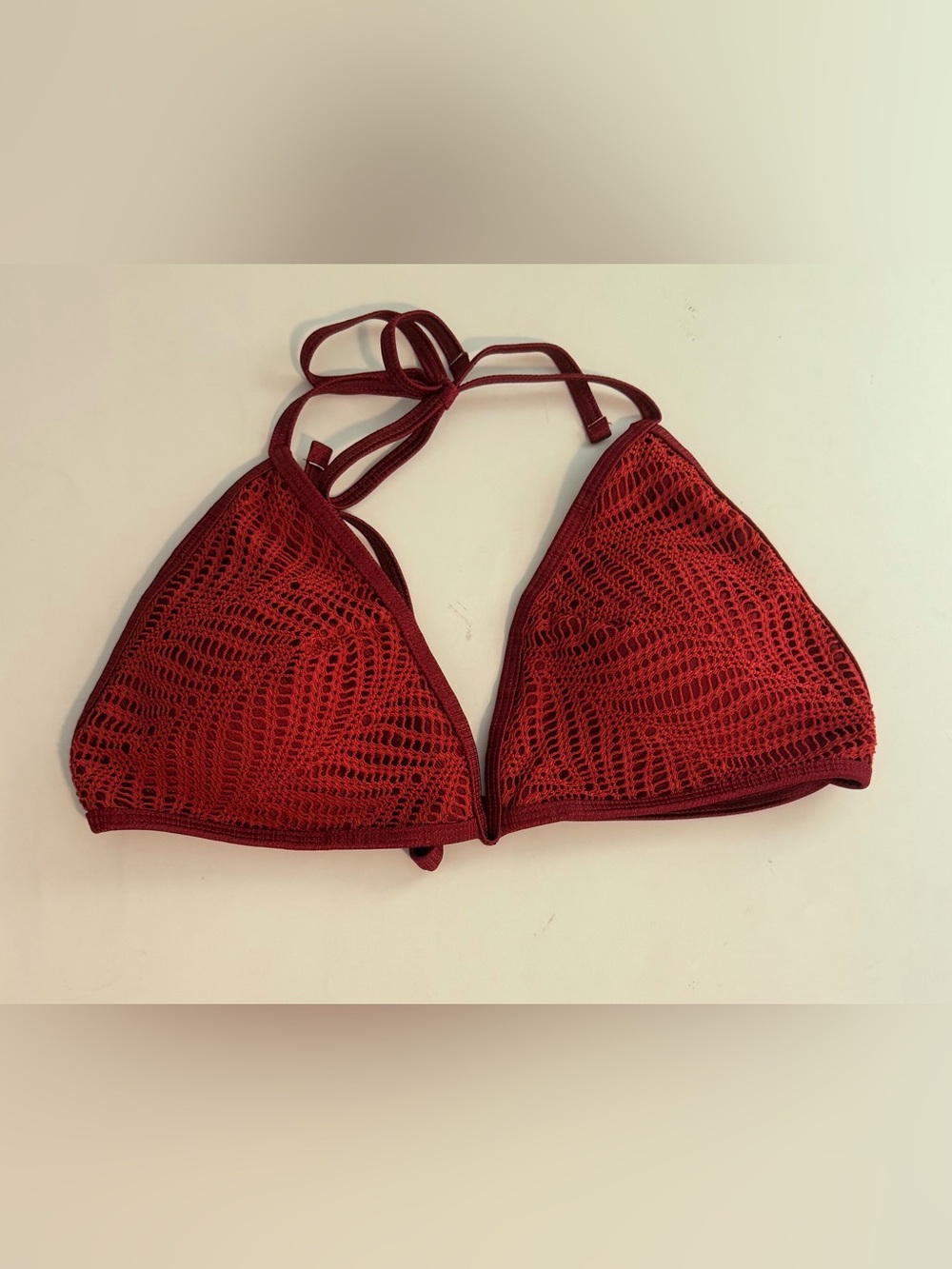 Berlook Burgundy Crochet Halter Triangle Bikini Top